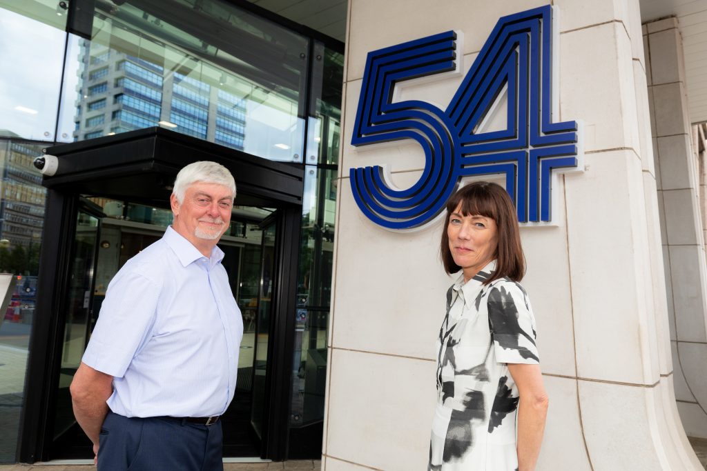 Outgoing-BHSF-group-chief-executive-Ian-Galer-and-incoming-BHSF-group-chief-executive-Heidi-Stewart-at-54-Hagley-Road
